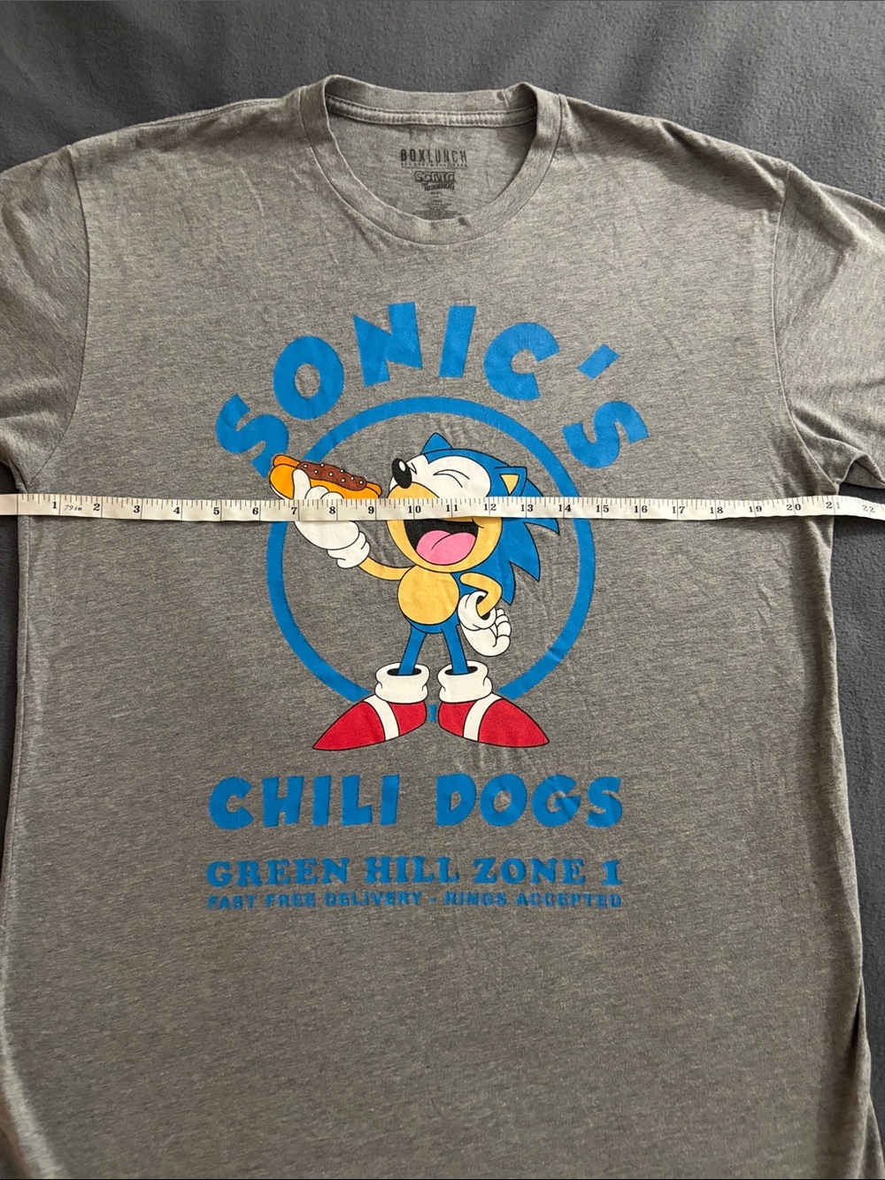 BoxLunch Sonic’s Chili Dogs Graphic T-Shirt Gray Men’s Large Sega Sonic - Picture 3 of 6